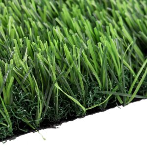 25mm artificial grass close-up, dense green blades with natural thatch