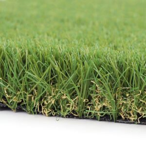 45mm artificial grass close-up, dense green blades with natural thatch
