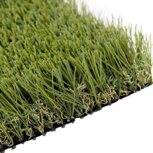 50mm artificial grass close-up, dense green blades with natural thatch