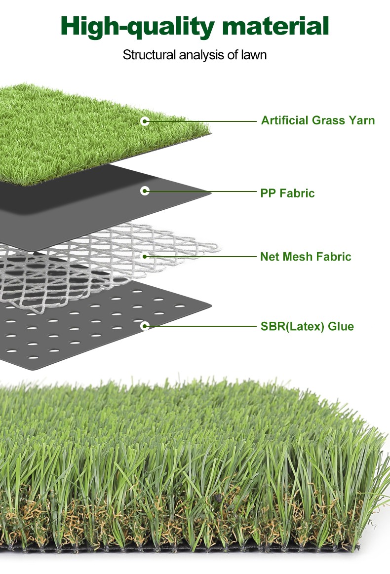 Artificial grass four-layer construction yarn PP net mesh SBR latex