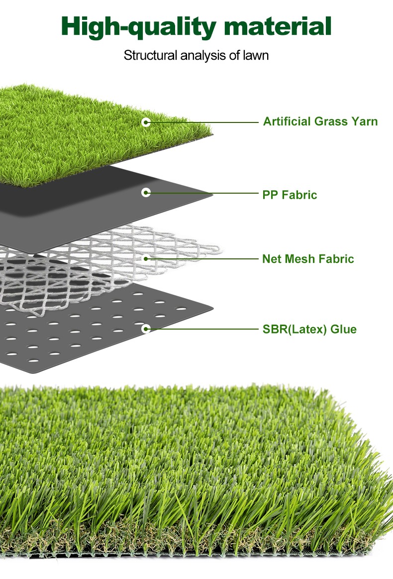 Artificial grass four-layer construction yarn PP net mesh SBR latex