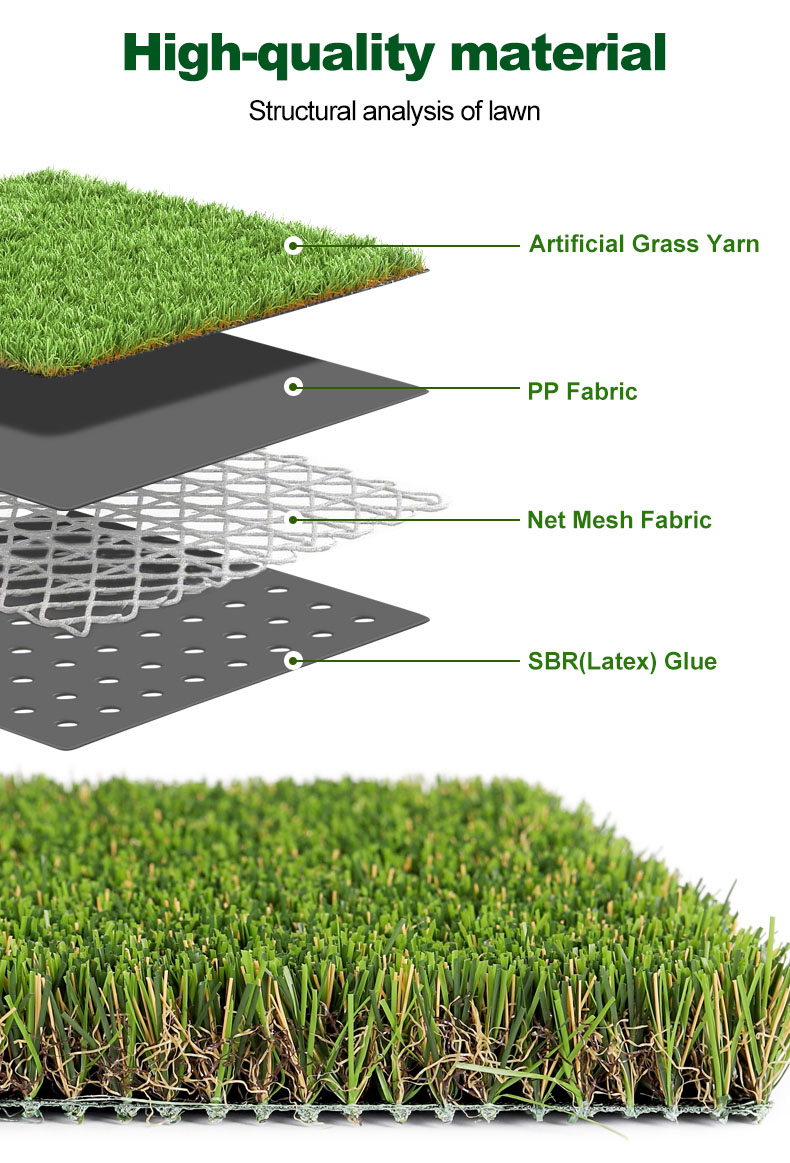 Artificial grass four-layer construction yarn PP mesh SBR latex