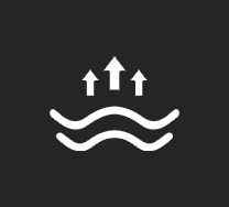 Three white upward arrows above two wavy white lines on a dark background, suggesting wind rising over water.