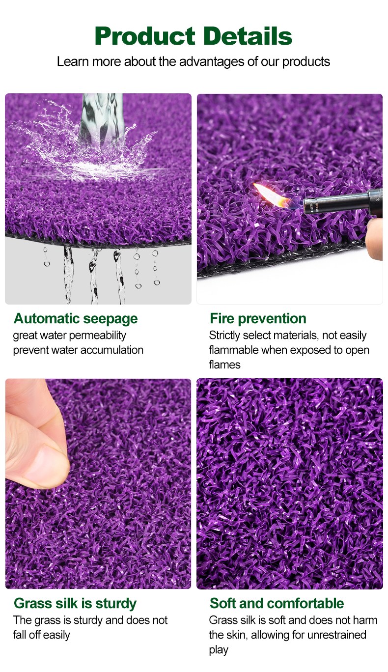 purple artificial grass product details - seepage, fire prevention, sturdy and soft