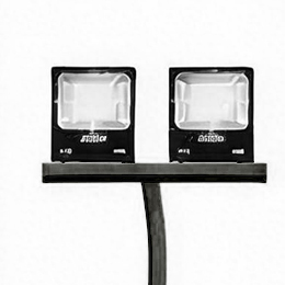 Padel-17-6 - LFL Grass | Artificial Grass Manufacturer & Supplier Two rectangular floodlights mounted side by side on a horizontal bar with a cable hanging beneath them
