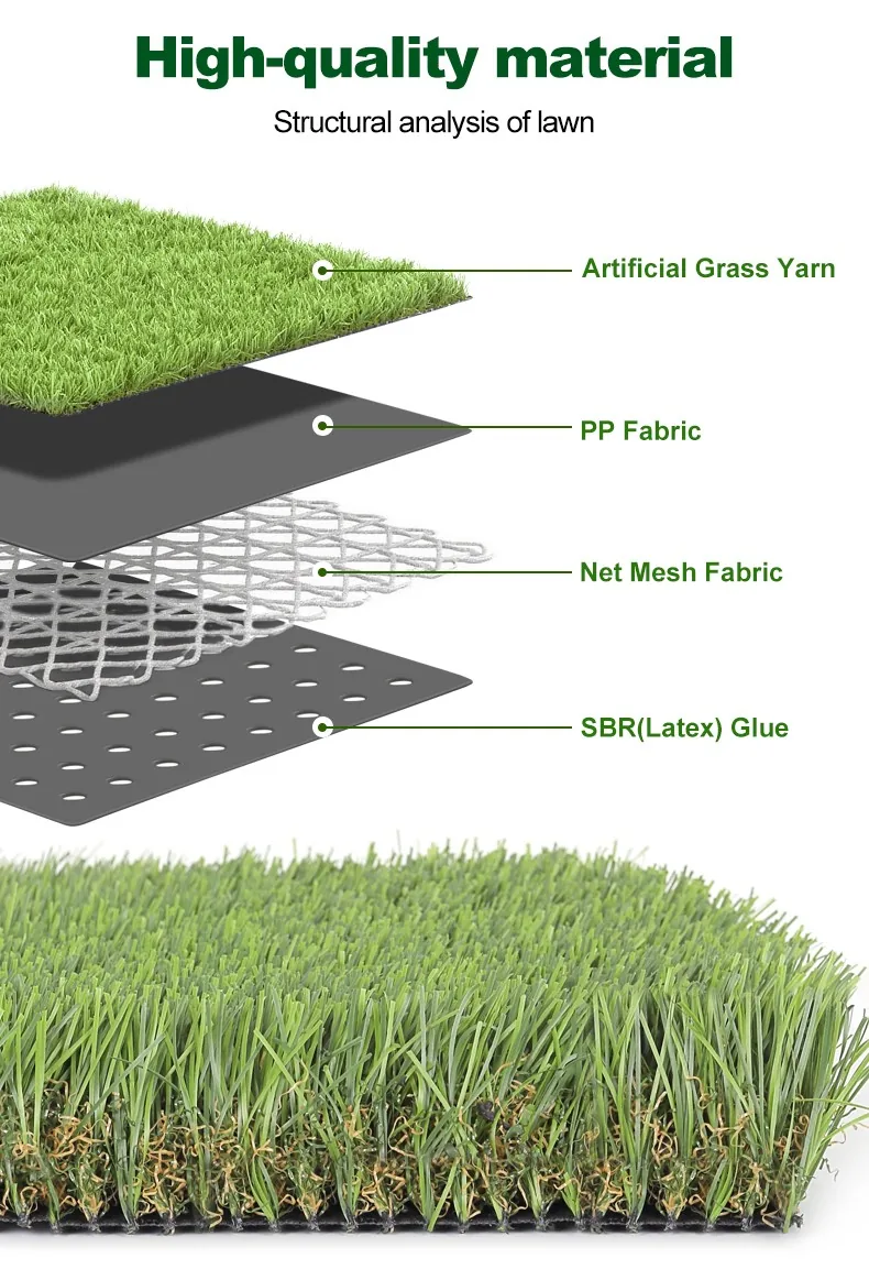 Artificial grass four-layer construction yarn PP net mesh SBR latex