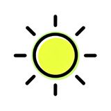 Ab-4-3 Sunny weather icon: yellow sun with black rays symbolizing bright, sunny conditions.