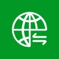 Global services icon: white globe with grid lines and a trailing swoosh on a green background.